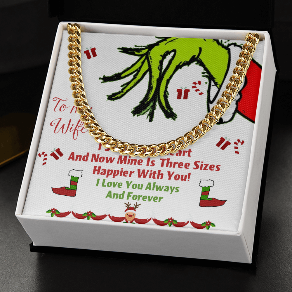 Cuban Link Chain with message card I stole your heart Grinch Christmas decoration