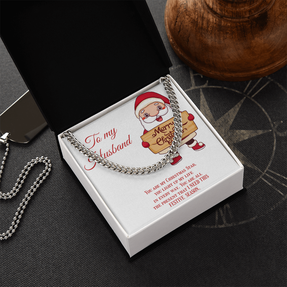Cuban Link Chain – Christmas Gift for Husband, Includes Merry Christmas Message Card