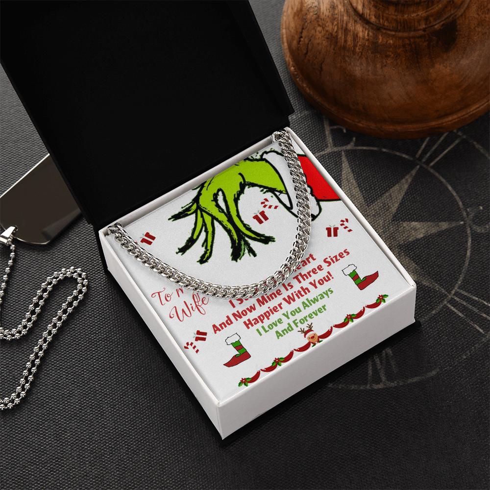 Cuban Link Chain with message card I stole your heart Grinch Christmas decoration