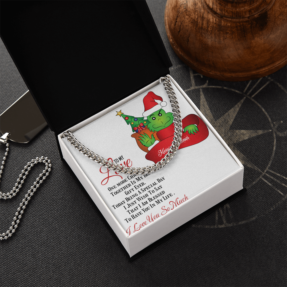 Cuban Link Chain with Christmas Grinch message card