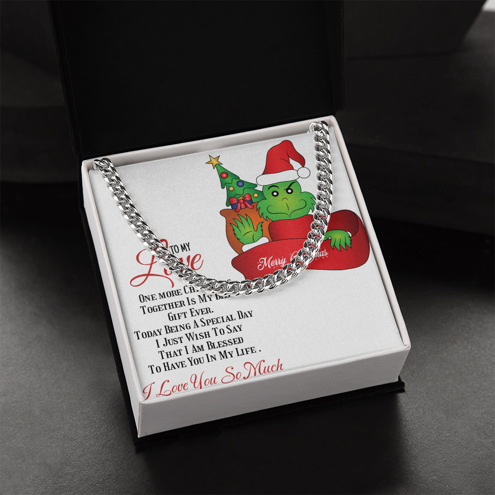 Cuban Link Chain with Christmas Grinch message card