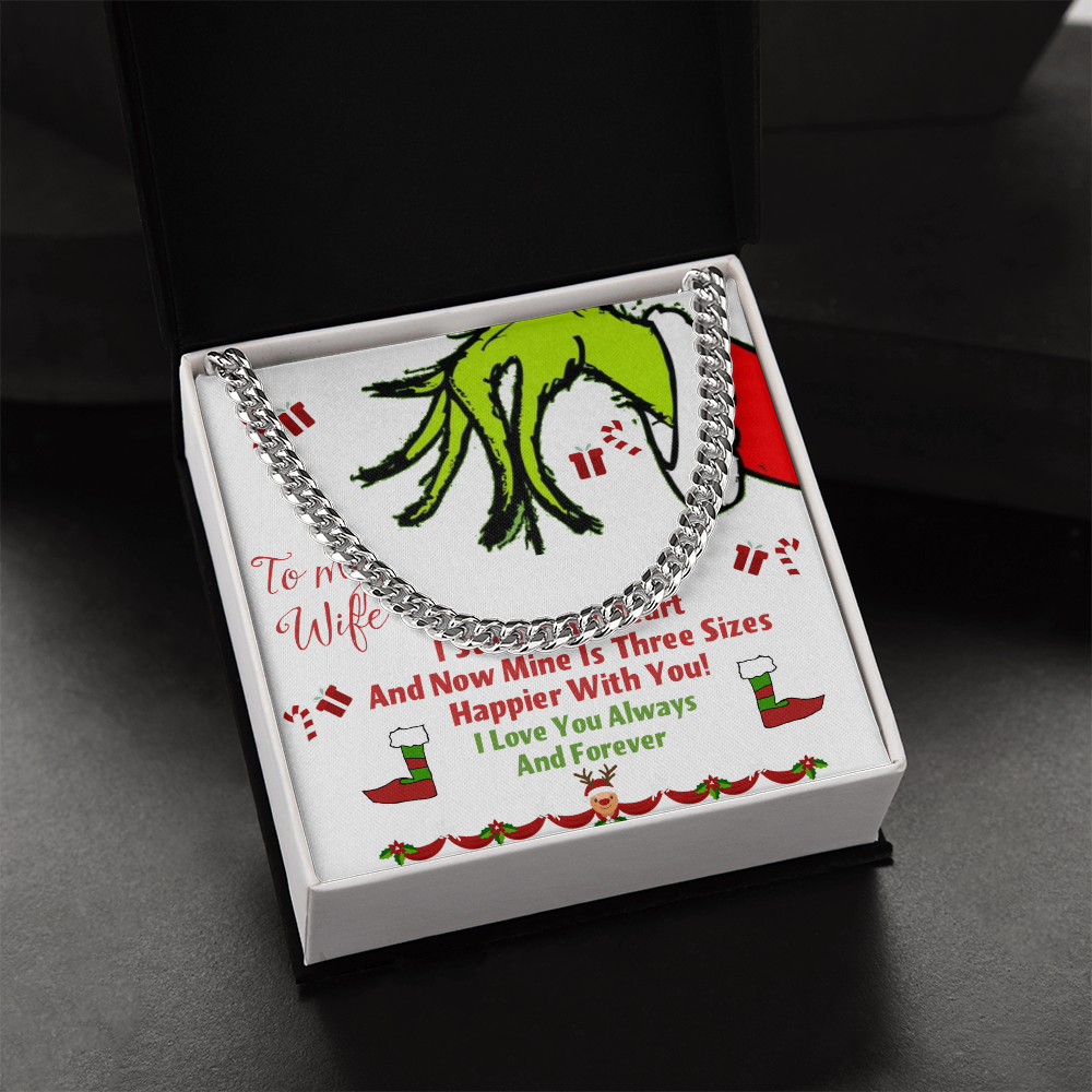 Cuban Link Chain with message card I stole your heart Grinch Christmas decoration