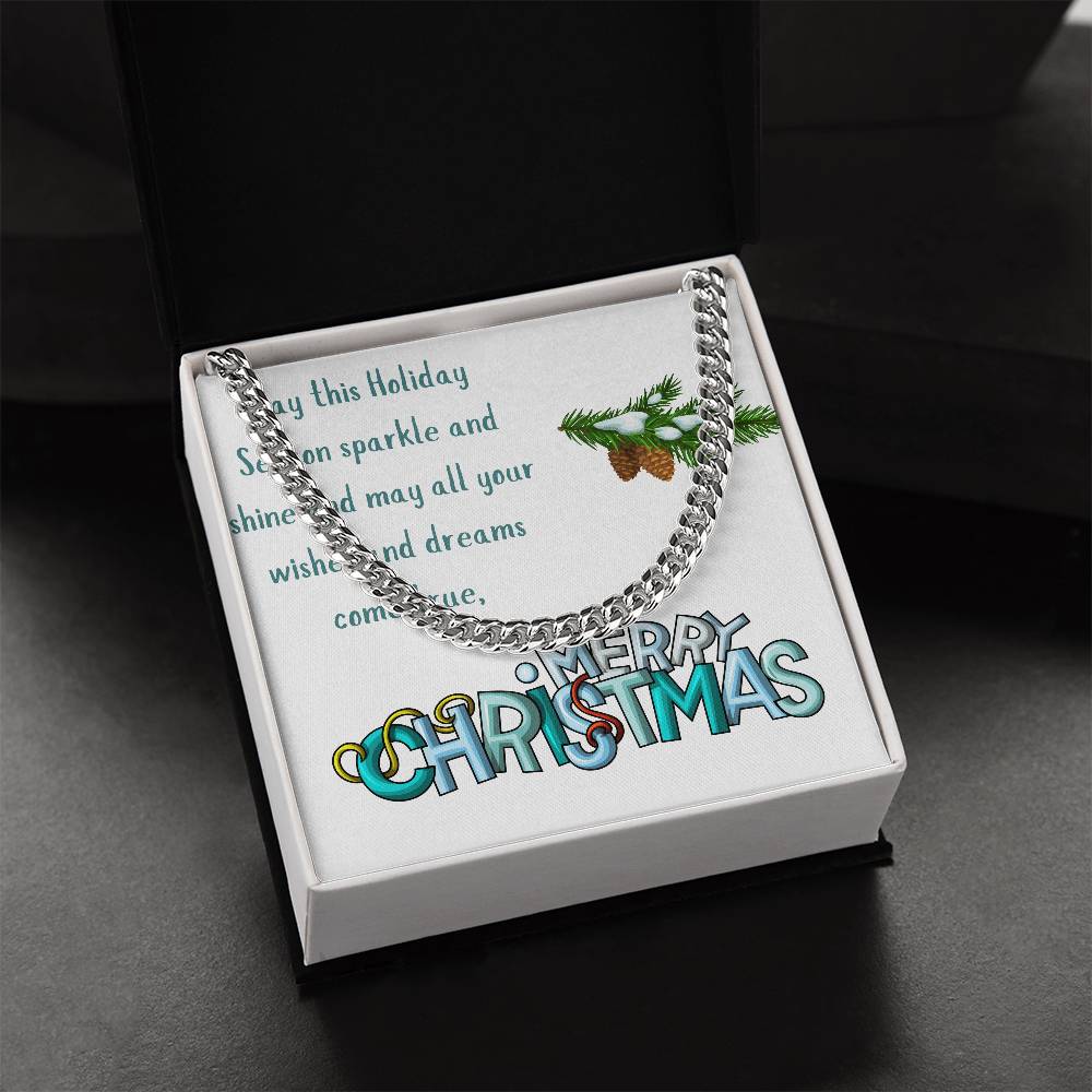 Necklace Chain with Merry Christmas Card, Holiday Jewelry Gift, Festive Season Pendant, Ch