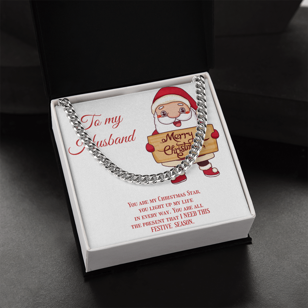 Cuban Link Chain – Christmas Gift for Husband, Includes Merry Christmas Message Card
