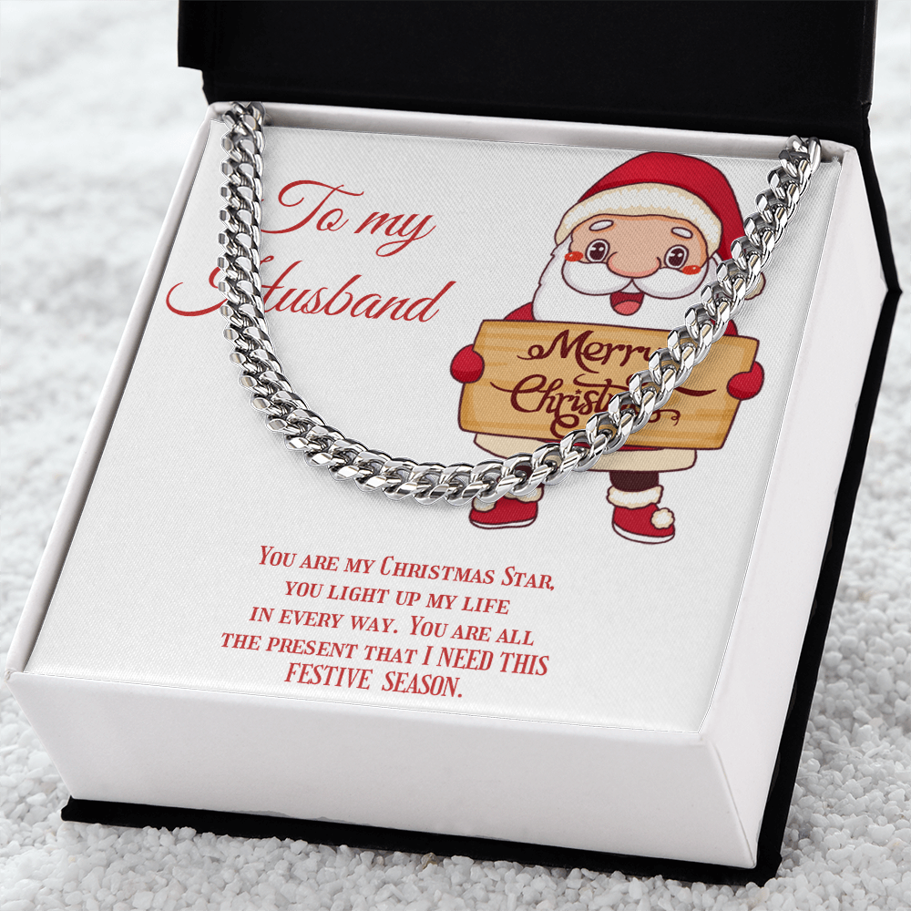 Cuban Link Chain – Christmas Gift for Husband, Includes Merry Christmas Message Card