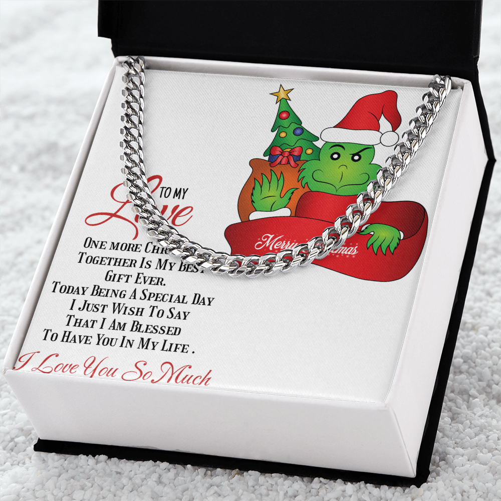 Cuban Link Chain with Christmas Grinch message card