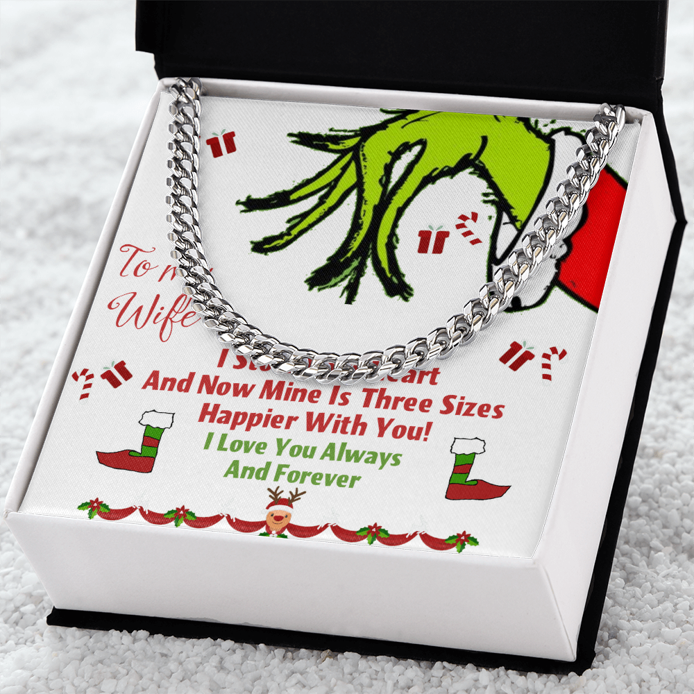 Cuban Link Chain with message card I stole your heart Grinch Christmas decoration