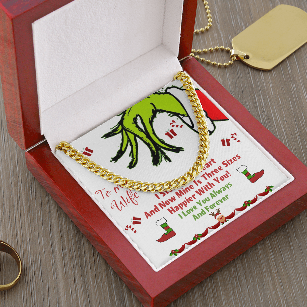 Cuban Link Chain with message card I stole your heart Grinch Christmas decoration
