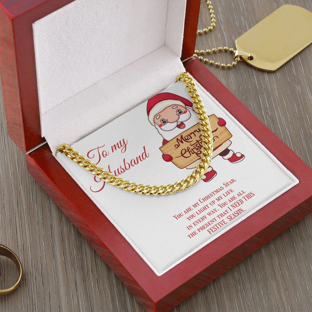 Cuban Link Chain – Christmas Gift for Husband, Includes Merry Christmas Message Card