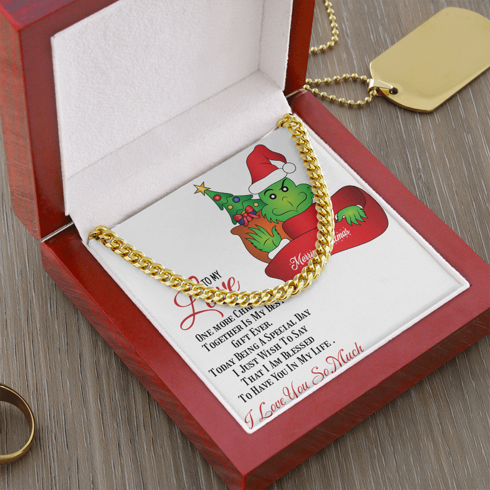 Cuban Link Chain with Christmas Grinch message card