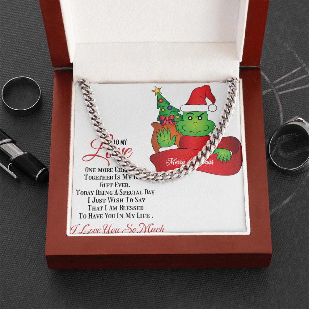 Cuban Link Chain with Christmas Grinch message card