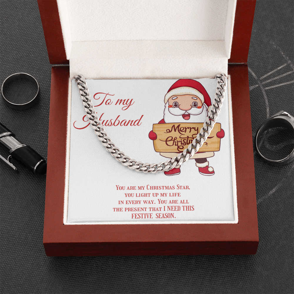 Cuban Link Chain – Christmas Gift for Husband, Includes Merry Christmas Message Card