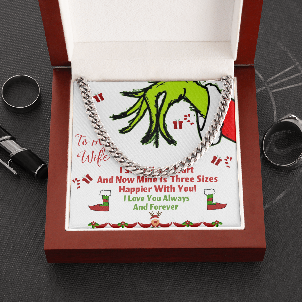 Cuban Link Chain with message card I stole your heart Grinch Christmas decoration