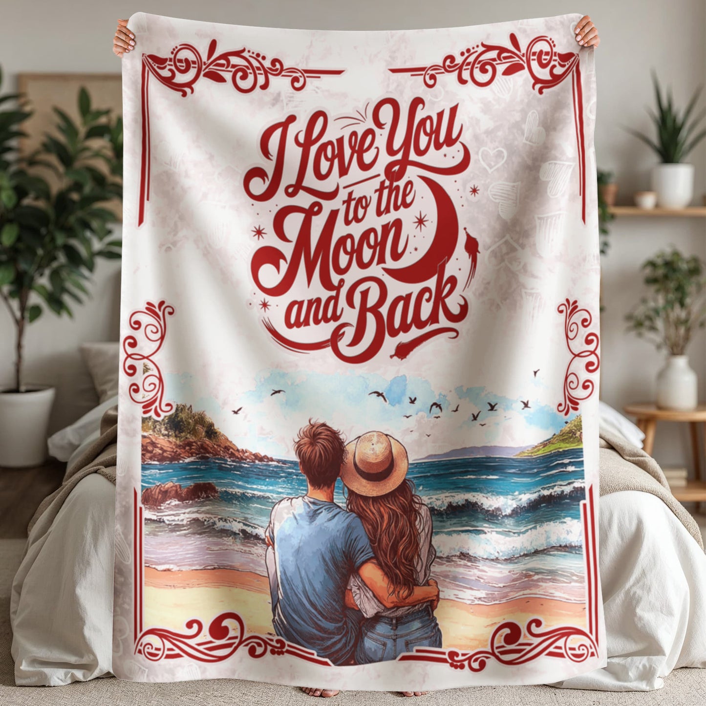 Sherpa Fleece Blanket Valentine's day gift I love You to the Moon and back