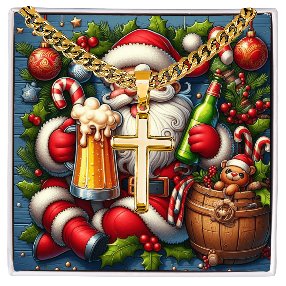 Artisan Cross with Cuban Link Chain Merry Christmas
