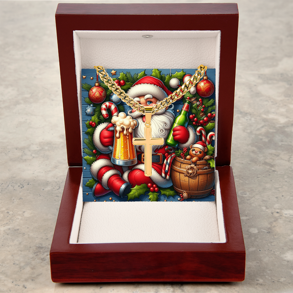 Artisan Cross with Cuban Link Chain Merry Christmas