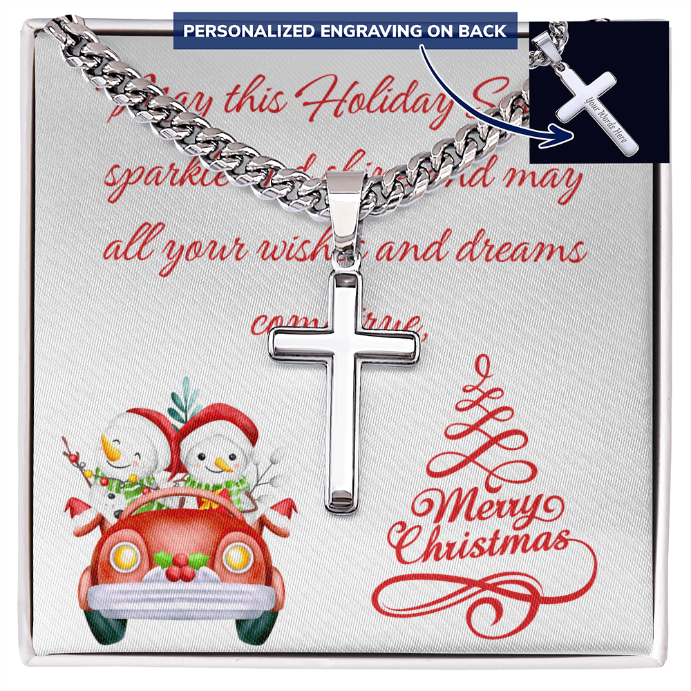 Personalized Cross with Cuban Link Chain Christmas gift for Men