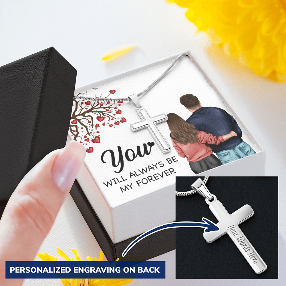 Personalized Cross Necklace with Snake Chain You will always be my forever