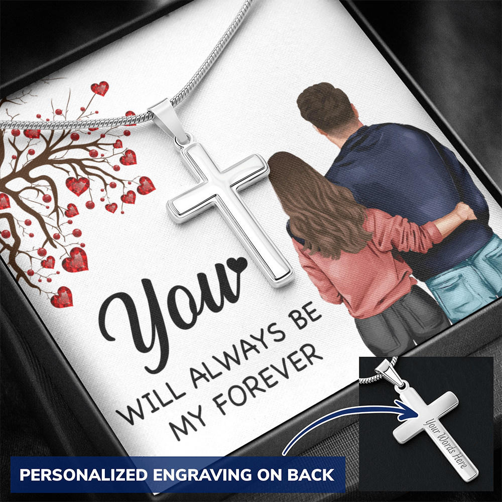 Personalized Cross Necklace with Snake Chain You will always be my forever