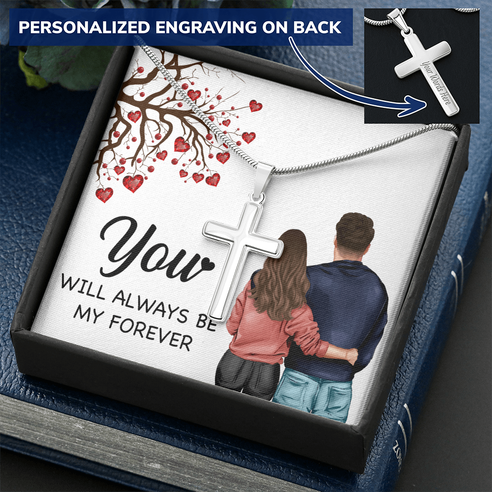 Personalized Cross Necklace with Snake Chain You will always be my forever