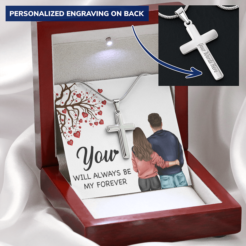 Personalized Cross Necklace with Snake Chain You will always be my forever