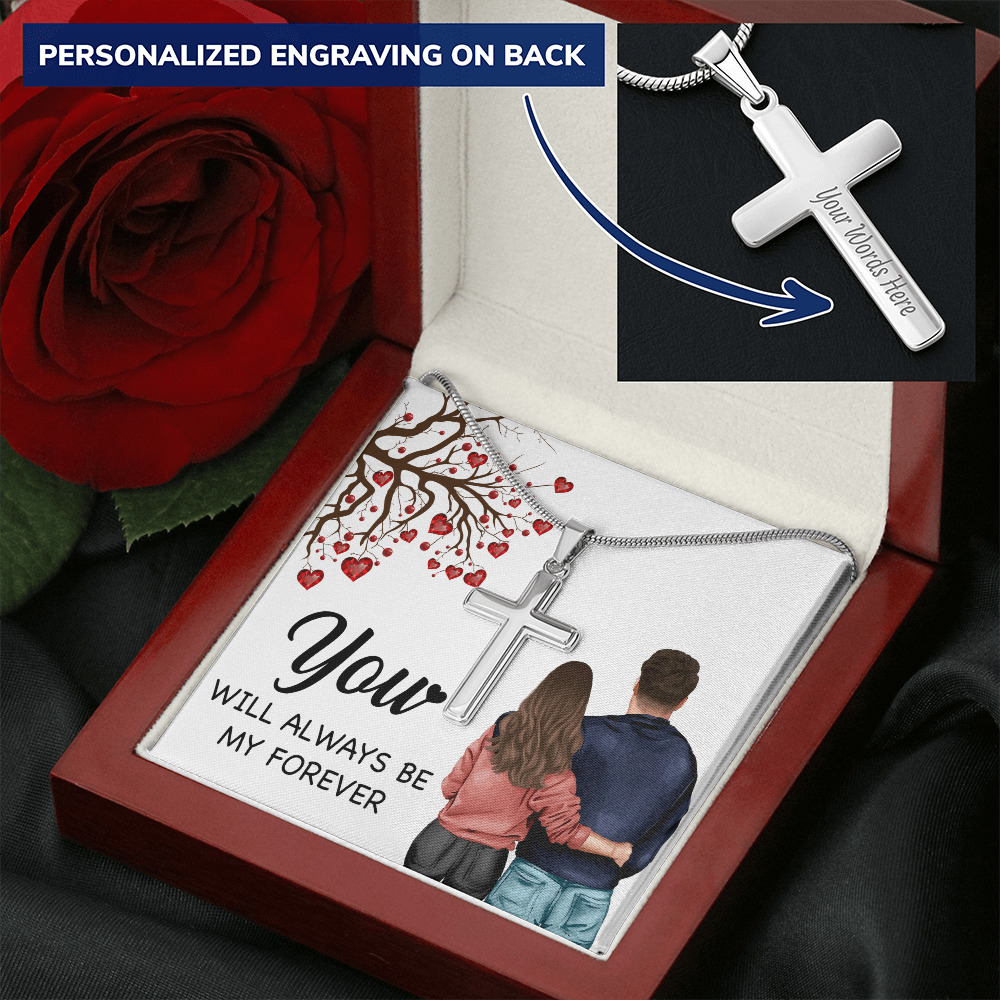 Personalized Cross Necklace with Snake Chain You will always be my forever
