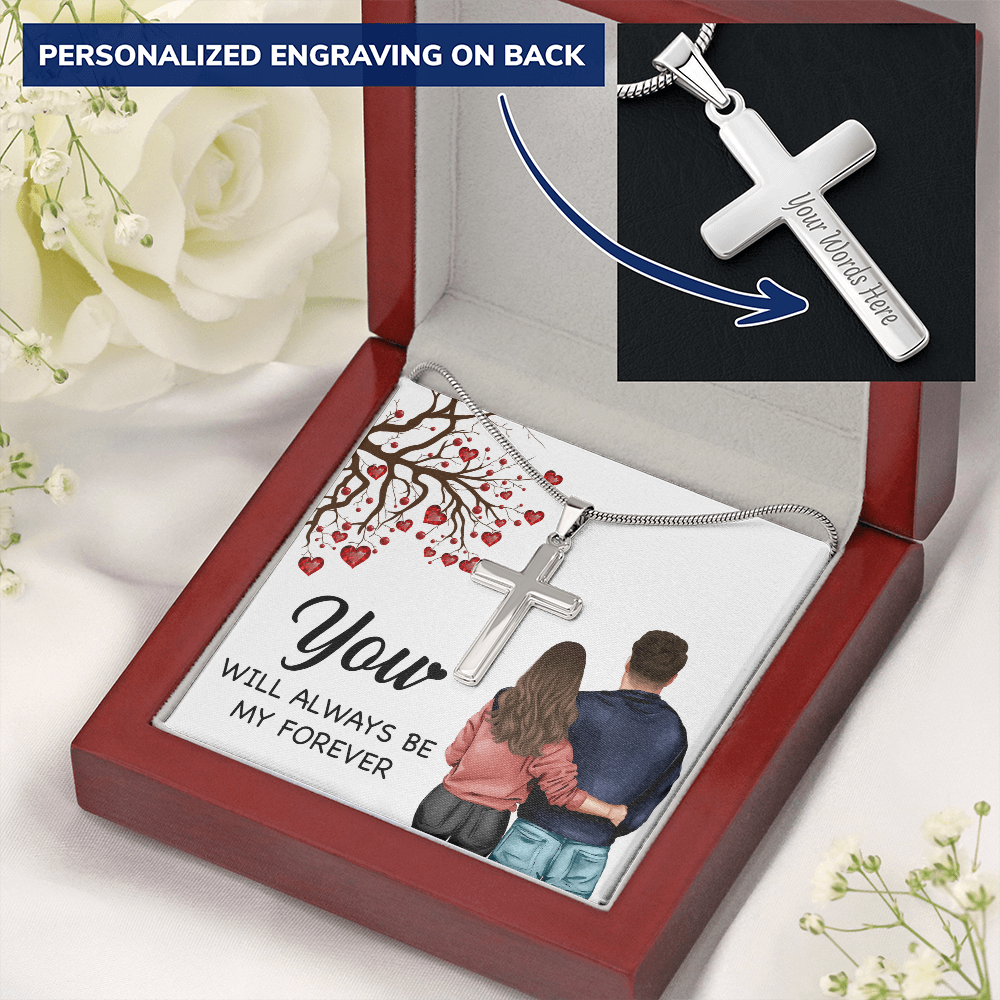 Personalized Cross Necklace with Snake Chain You will always be my forever