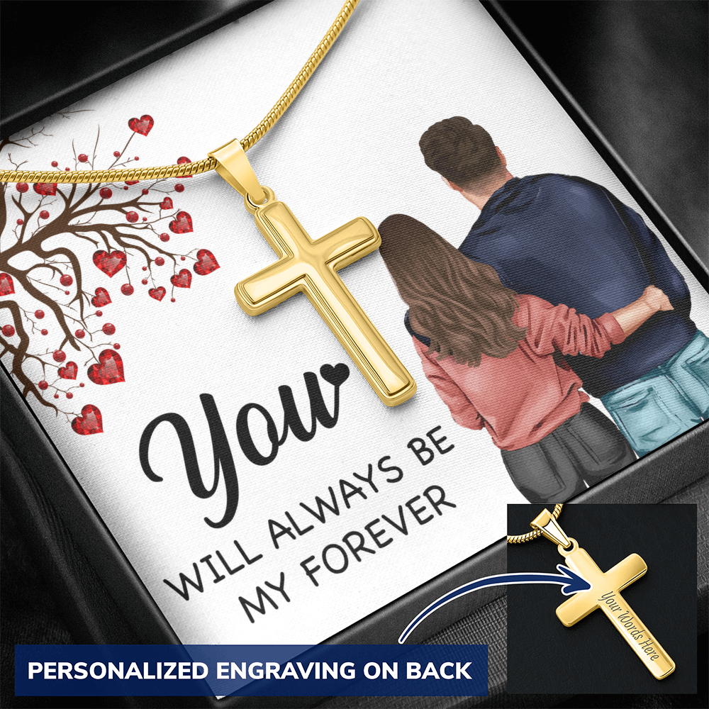 Personalized Cross Necklace with Snake Chain You will always be my forever