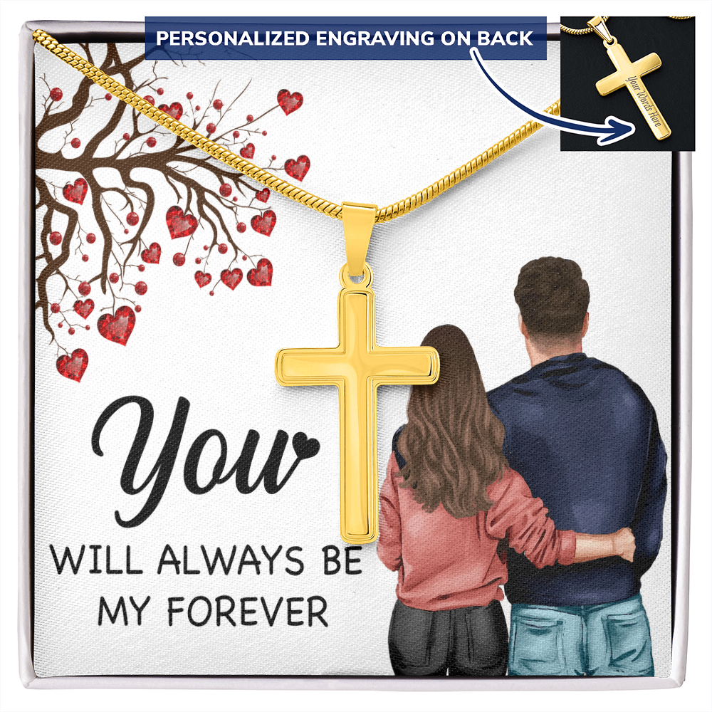 Personalized Cross Necklace with Snake Chain You will always be my forever
