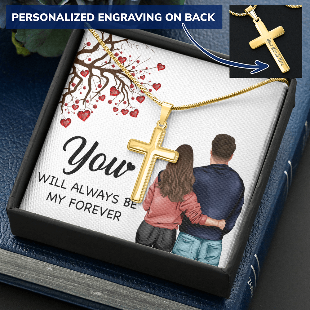 Personalized Cross Necklace with Snake Chain You will always be my forever