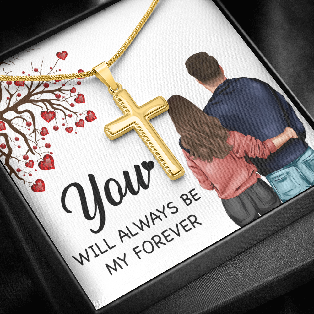Personalized Cross Necklace with Snake Chain You will always be my forever