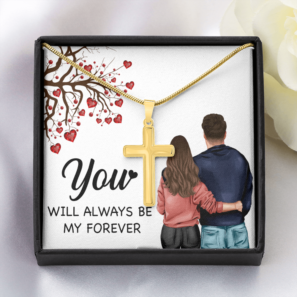 Personalized Cross Necklace with Snake Chain You will always be my forever