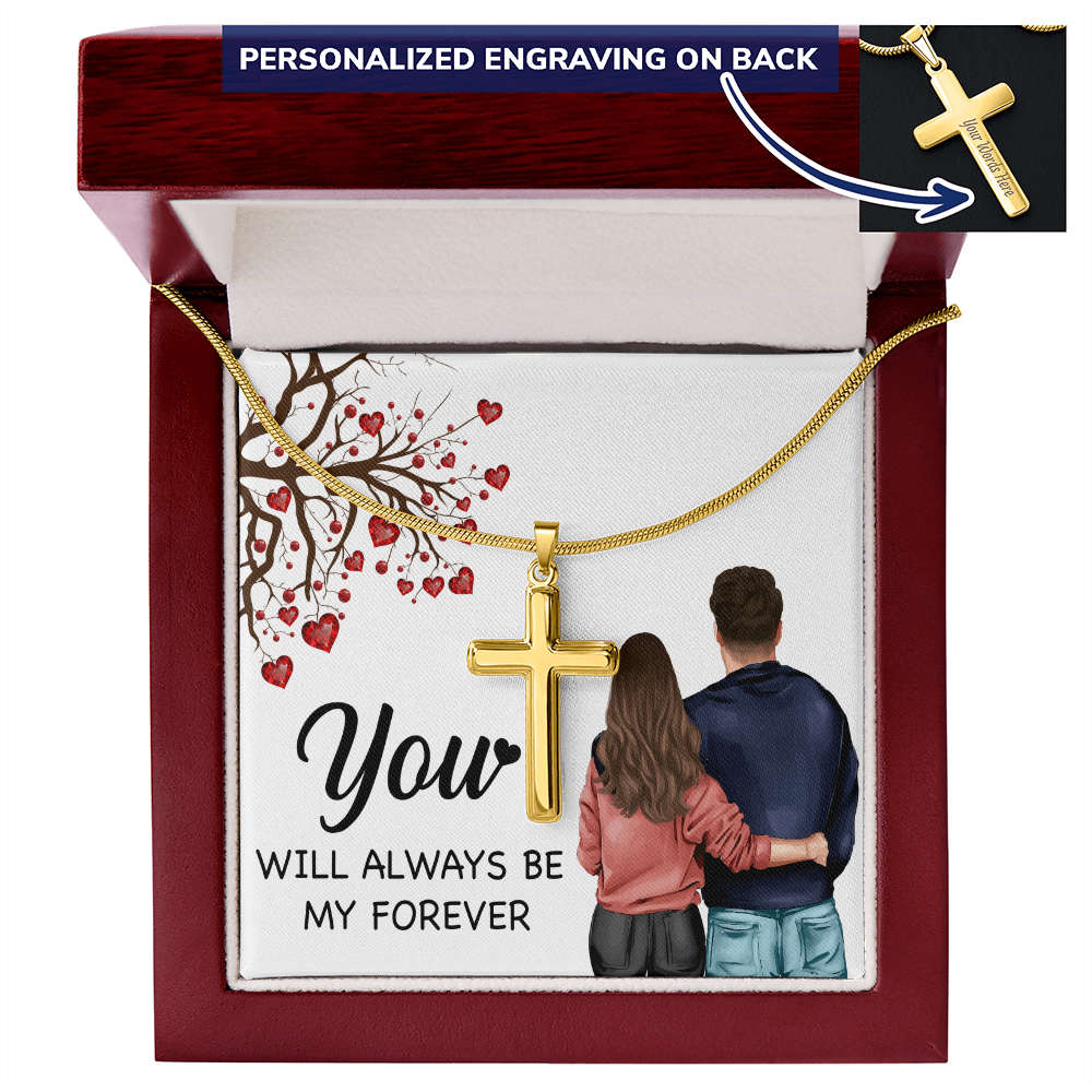 Personalized Cross Necklace with Snake Chain You will always be my forever