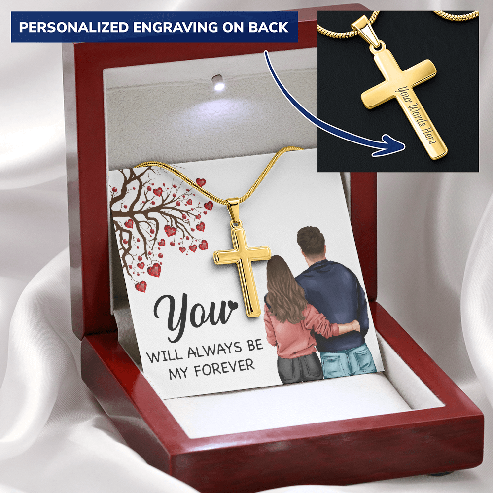 Personalized Cross Necklace with Snake Chain You will always be my forever