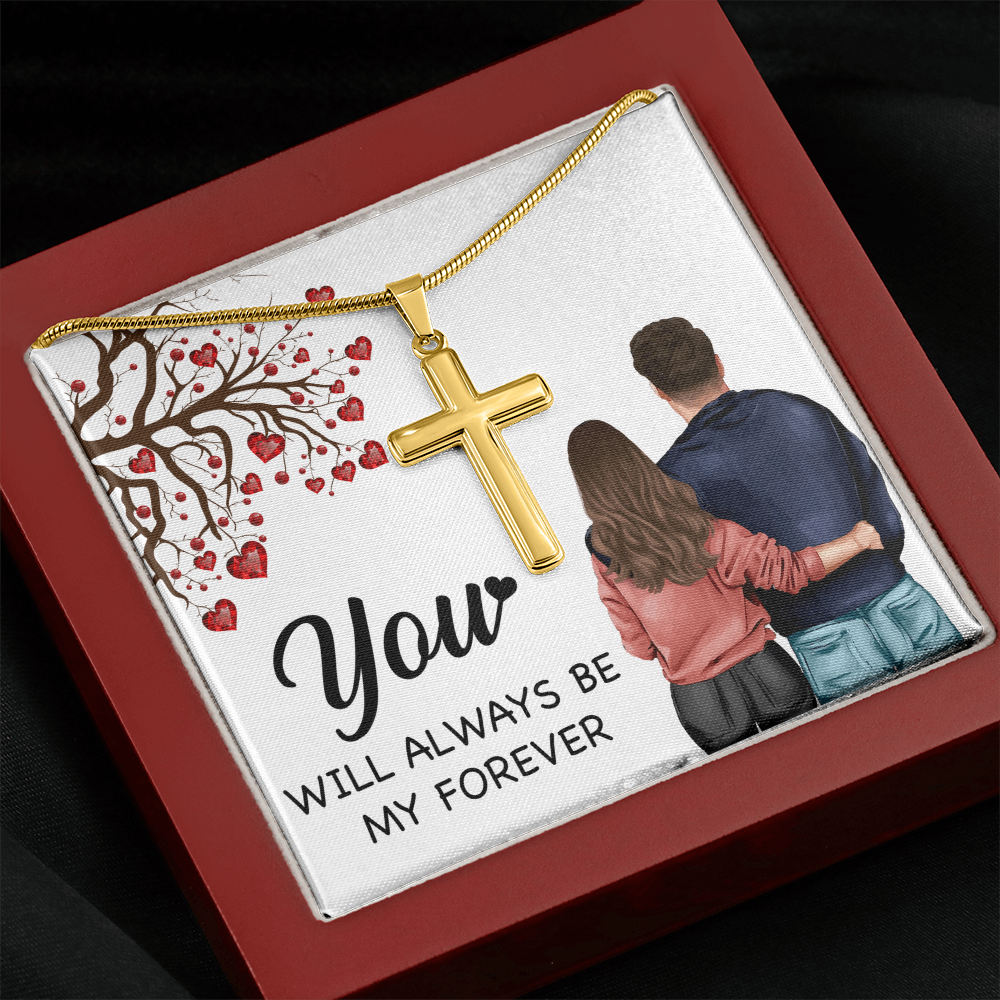 Personalized Cross Necklace with Snake Chain You will always be my forever