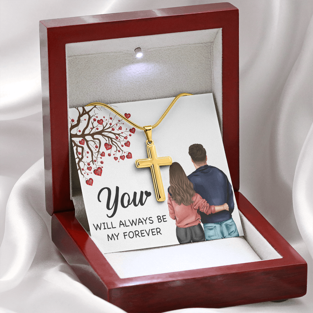 Personalized Cross Necklace with Snake Chain You will always be my forever
