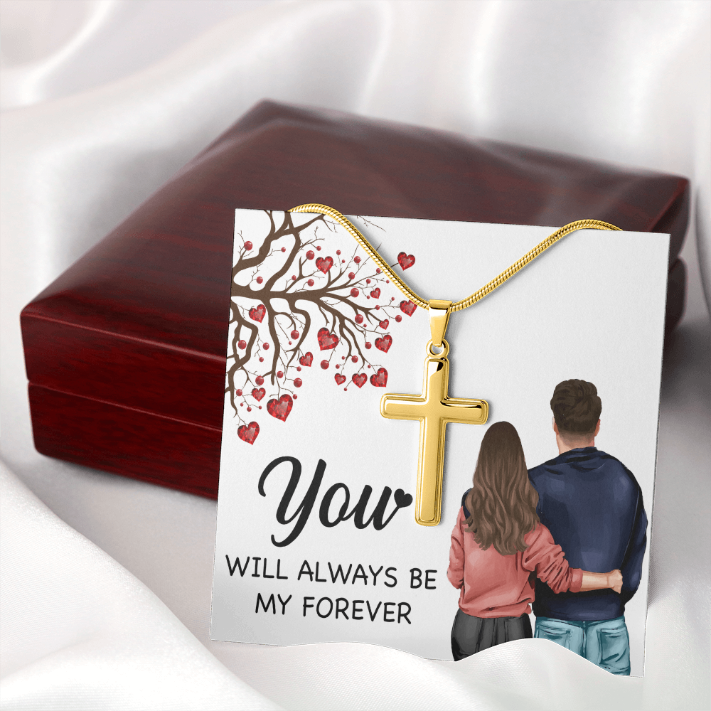 Personalized Cross Necklace with Snake Chain You will always be my forever