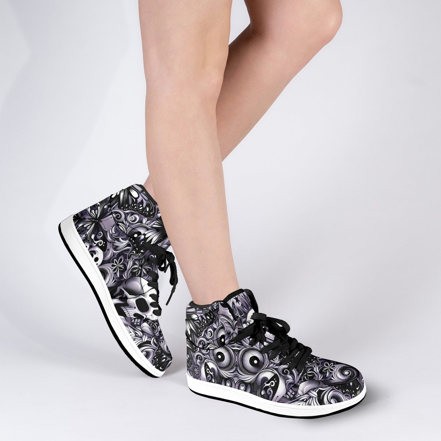 Skulla and Roses Women's High Top Sneakers (Model 20042)
