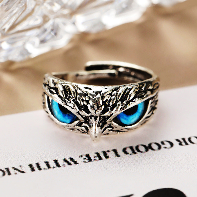 Personalized Retro Blue Eyes Owl Ring