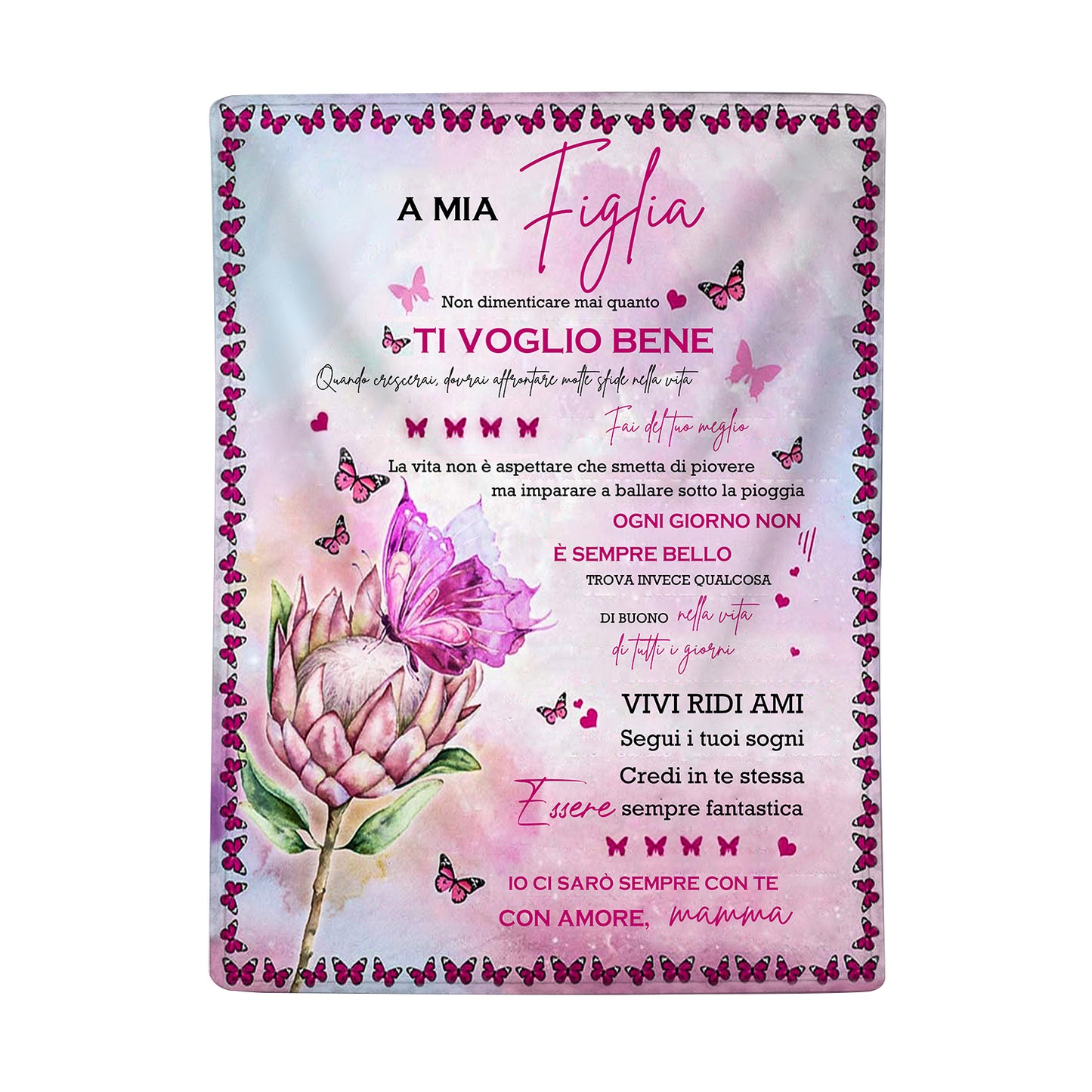 Flowers and Butterflies Pattern Italian Language Flannel Blanket