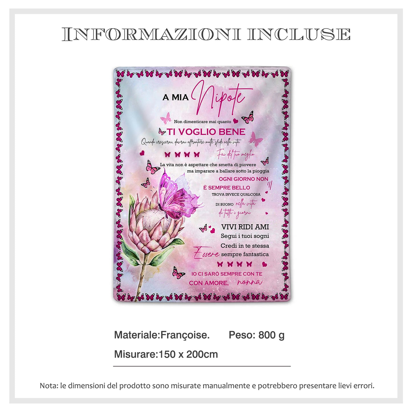 Flowers and Butterflies Pattern Italian Language Flannel Blanket
