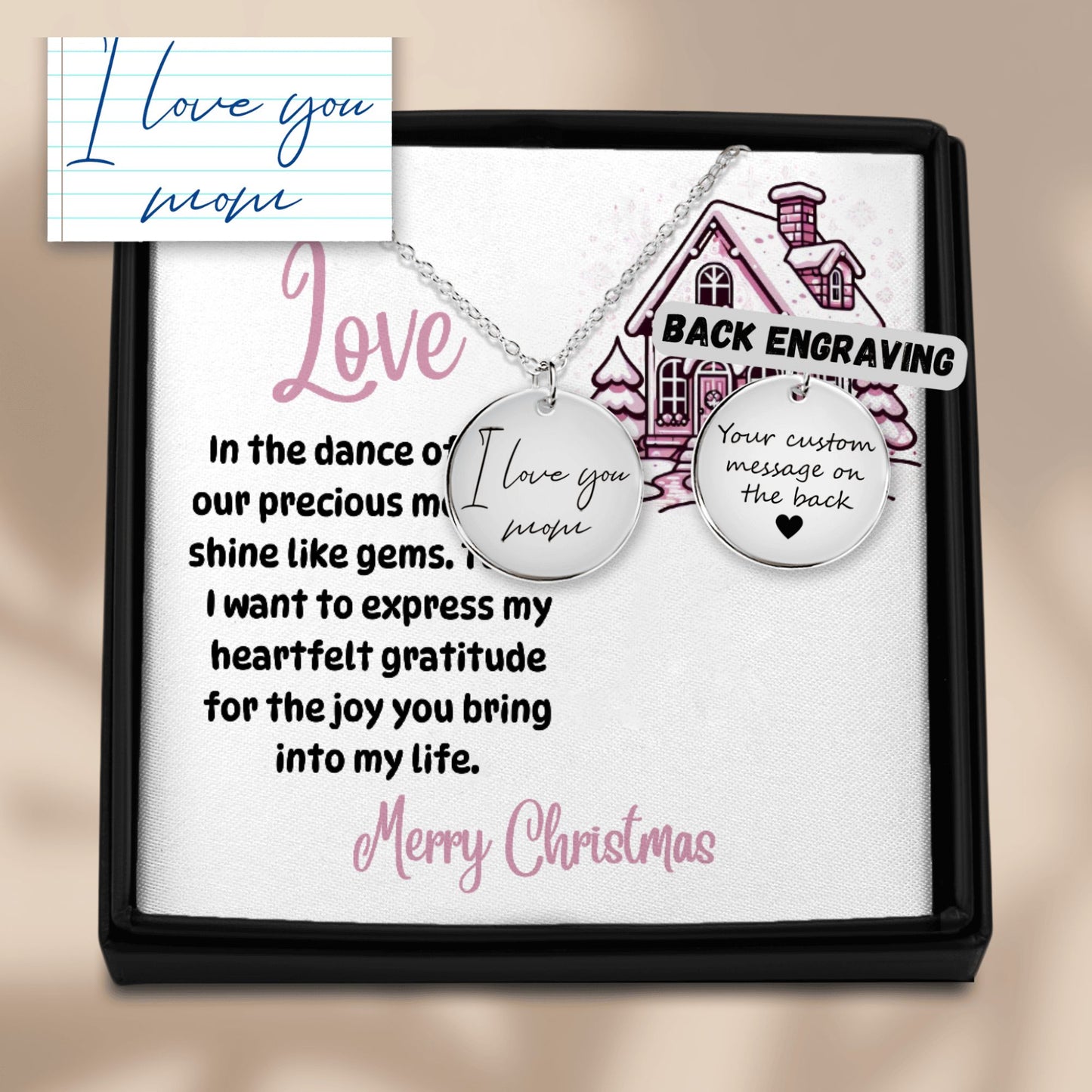 Custom Necklace Handwritten Pendant To my Love Christmas design