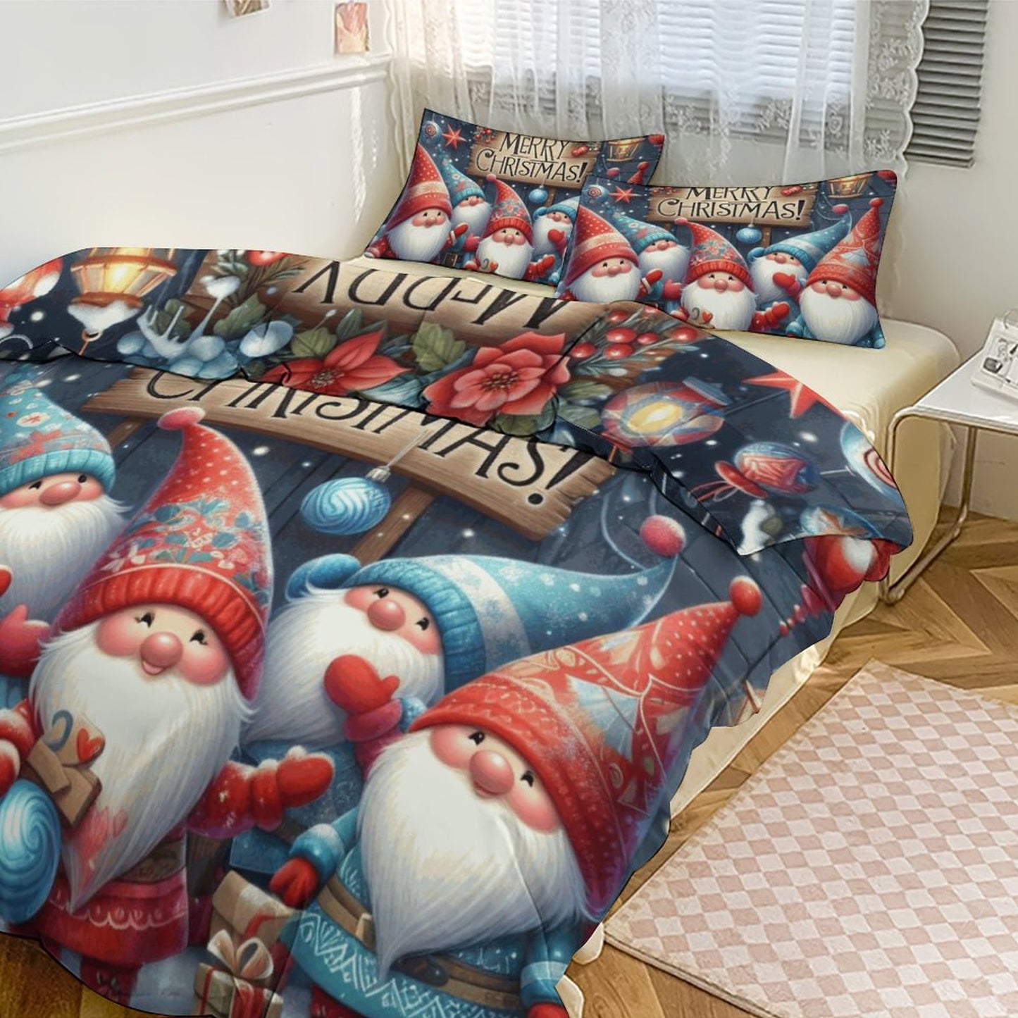 Christmas Gnomes 3-Piece Bedding Set-102"x90"/ 259x229cm (Dual-sided Printing)