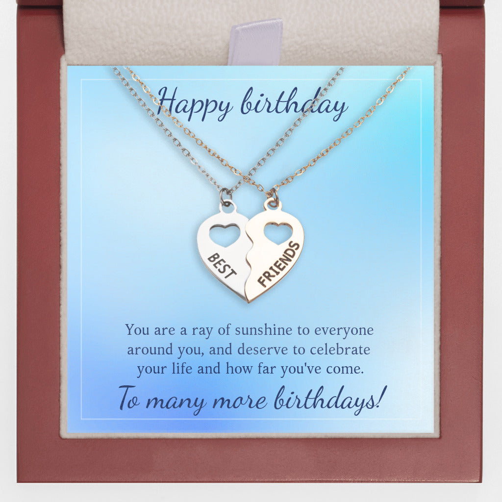 Friends - BFF Half Heart Necklace Set Happy Birthday.