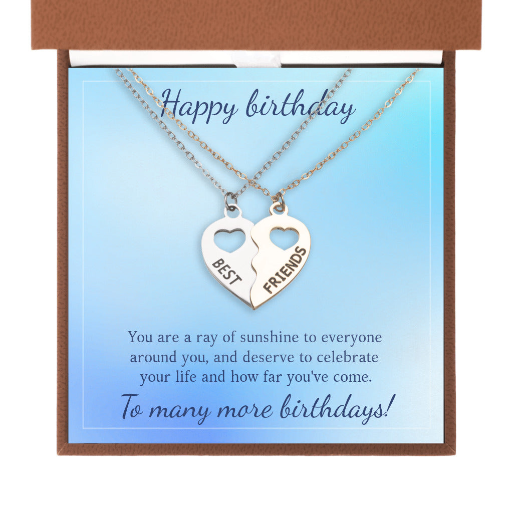 Friends - BFF Half Heart Necklace Set Happy Birthday.