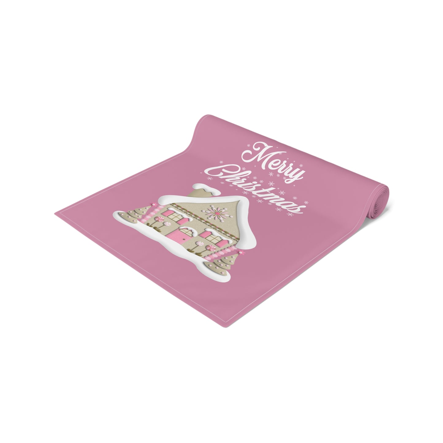 Pink Christmas House Table Runner — Festive Farmhouse Holiday Table Centerpiece by Printify
