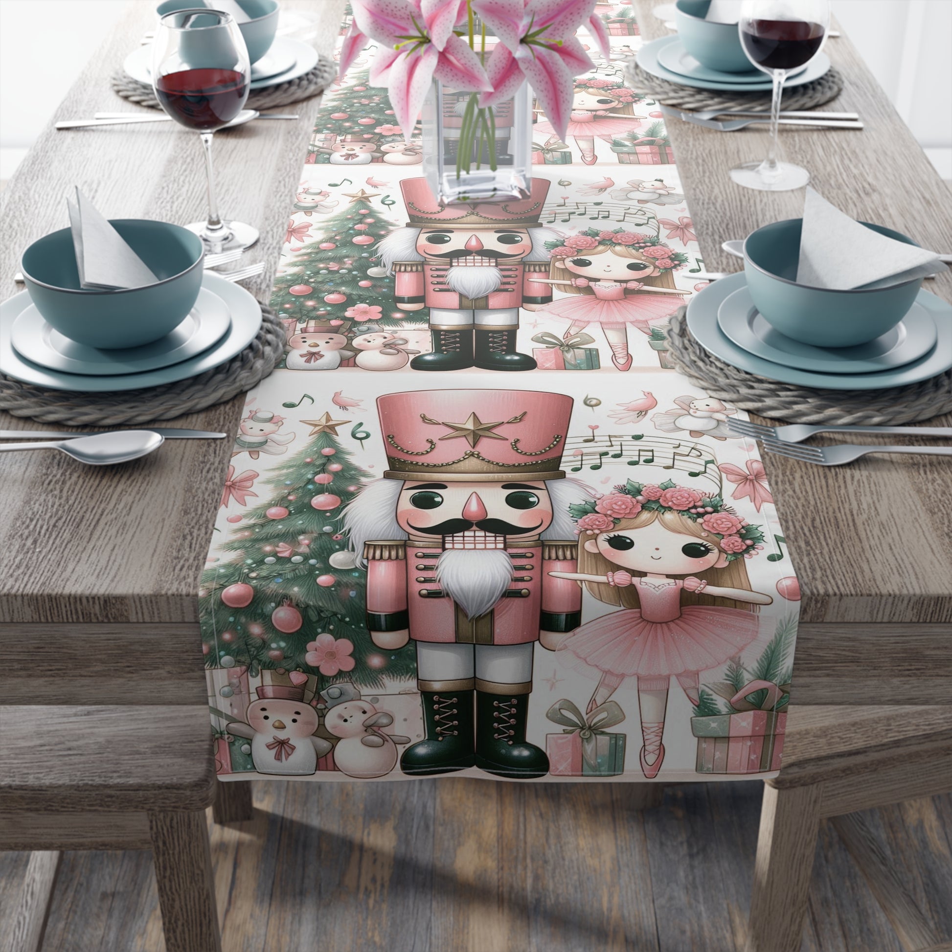 Pink Nutcracker Christmas Table Runner — Festive Holiday Dining Decor by Printify