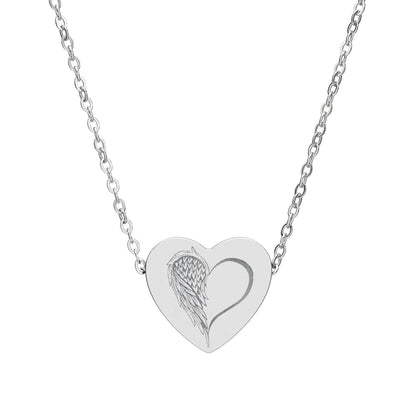 Engraved Heart Necklace — Half Angel Wings Design by Printify