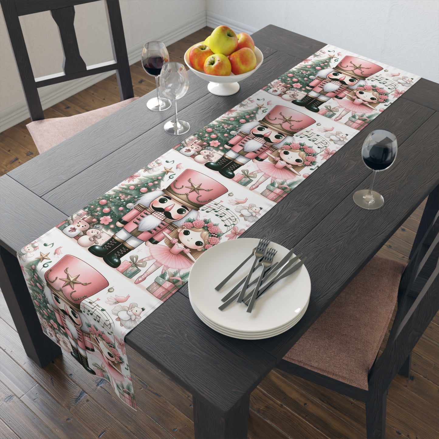 Pink Nutcracker Christmas Table Runner — Festive Holiday Dining Decor by Printify