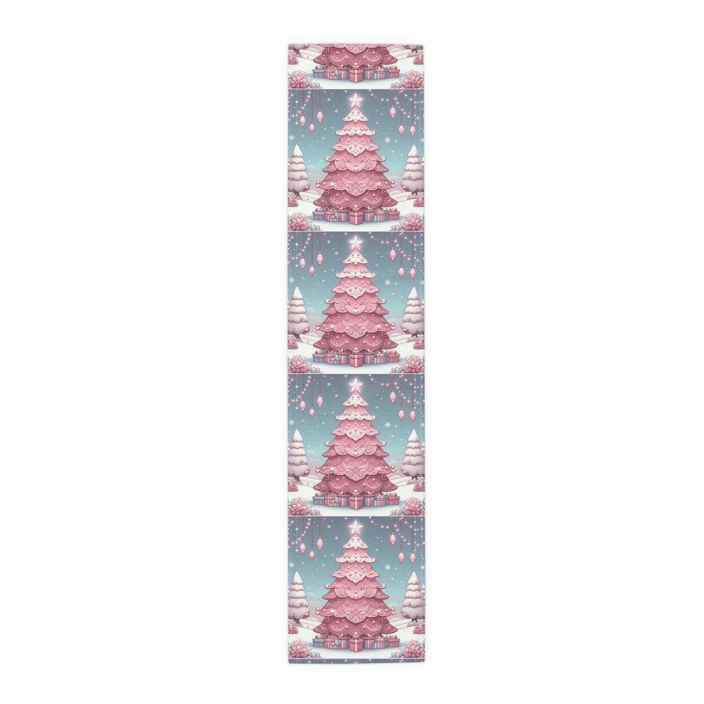 Christmas Table Runner, Holiday Decor, Cotton Table Runner, Festive Dining, Pink Christmas Tree, Hostess Gift by Printify